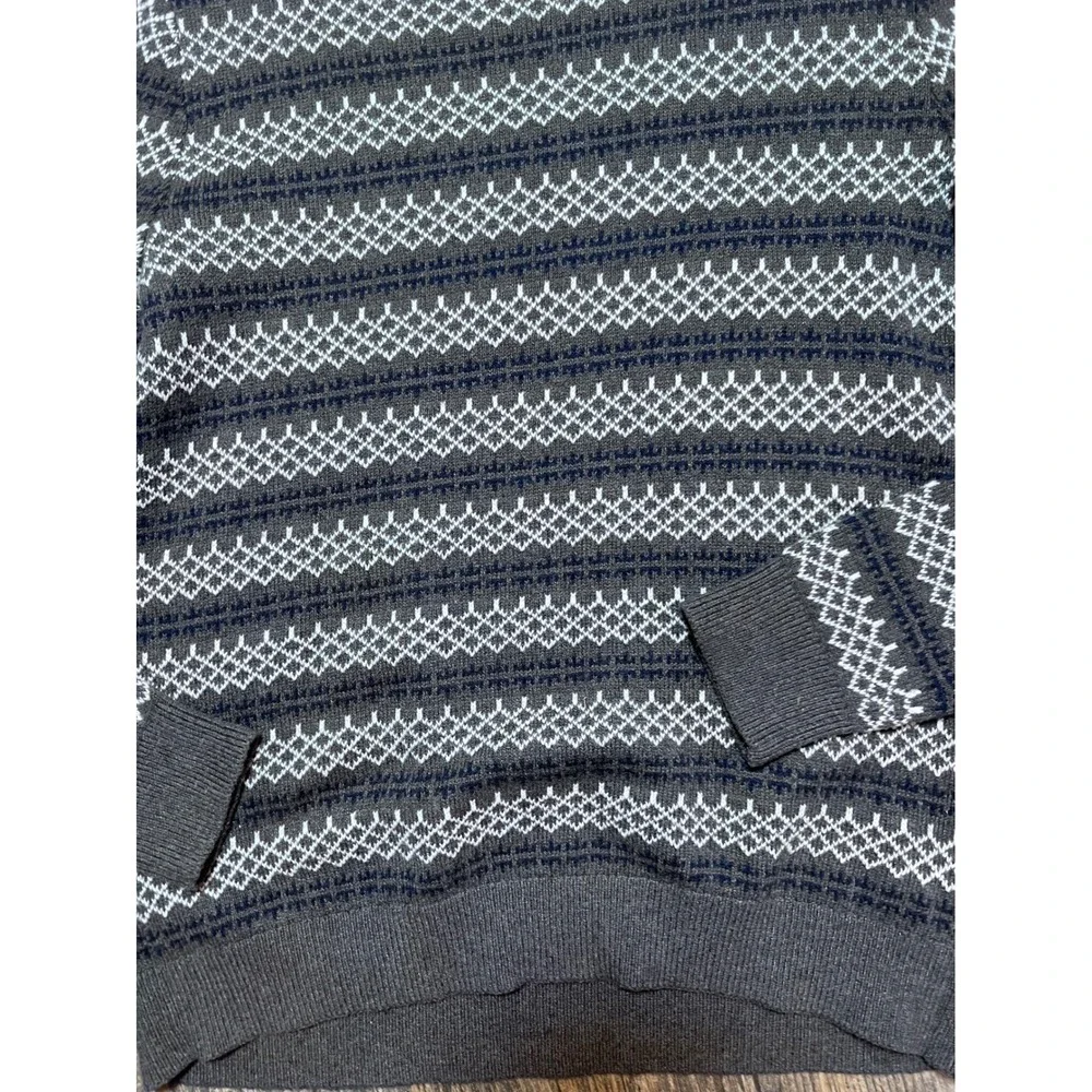 Banana Republic Mens Med‎ Crew Neck Fair Isle Knit Sweater Grey White Wool Blend